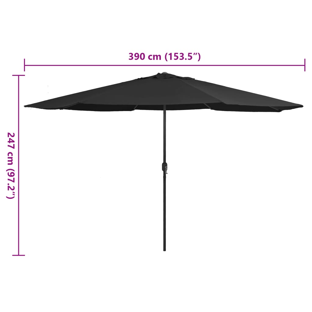 vidaXL Outdoor Parasol with Metal Pole 390 cm Black