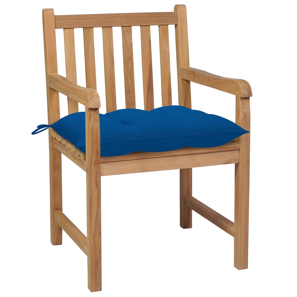 vidaXL Garden Chairs 8 pcs with Blue Cushions Solid Teak Wood