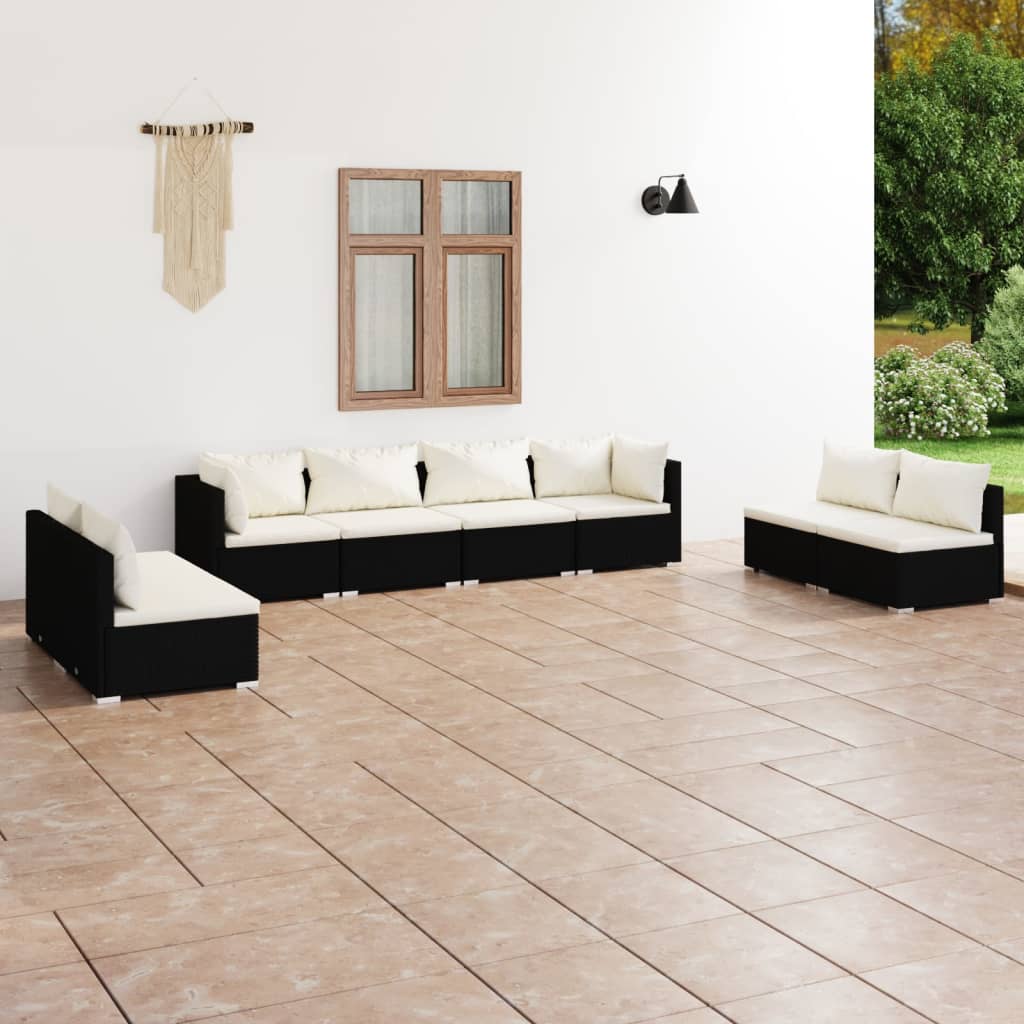 vidaXL 8 Piece Garden Lounge Set with Cushions Poly Rattan Black