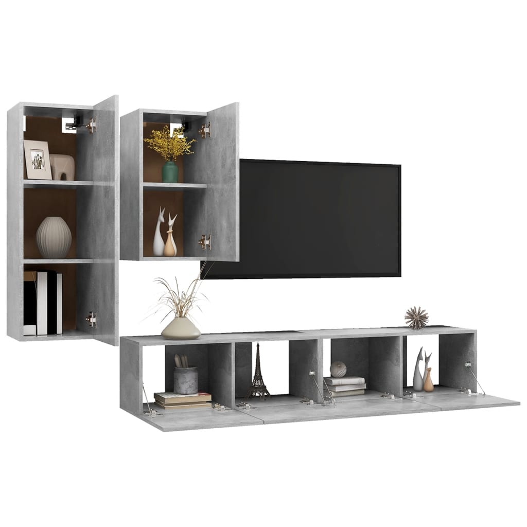 vidaXL 4 Piece TV Cabinet Set Concrete Grey Engineered Wood