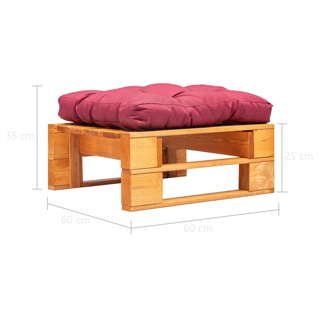 vidaXL Garden Pallet Ottoman with Red Cushion Honey Brown Wood