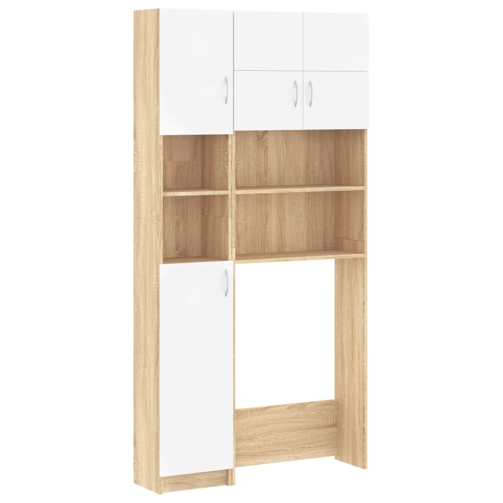 vidaXL Washing Machine Cabinet Set White and Sonoma Oak Engineered Wood