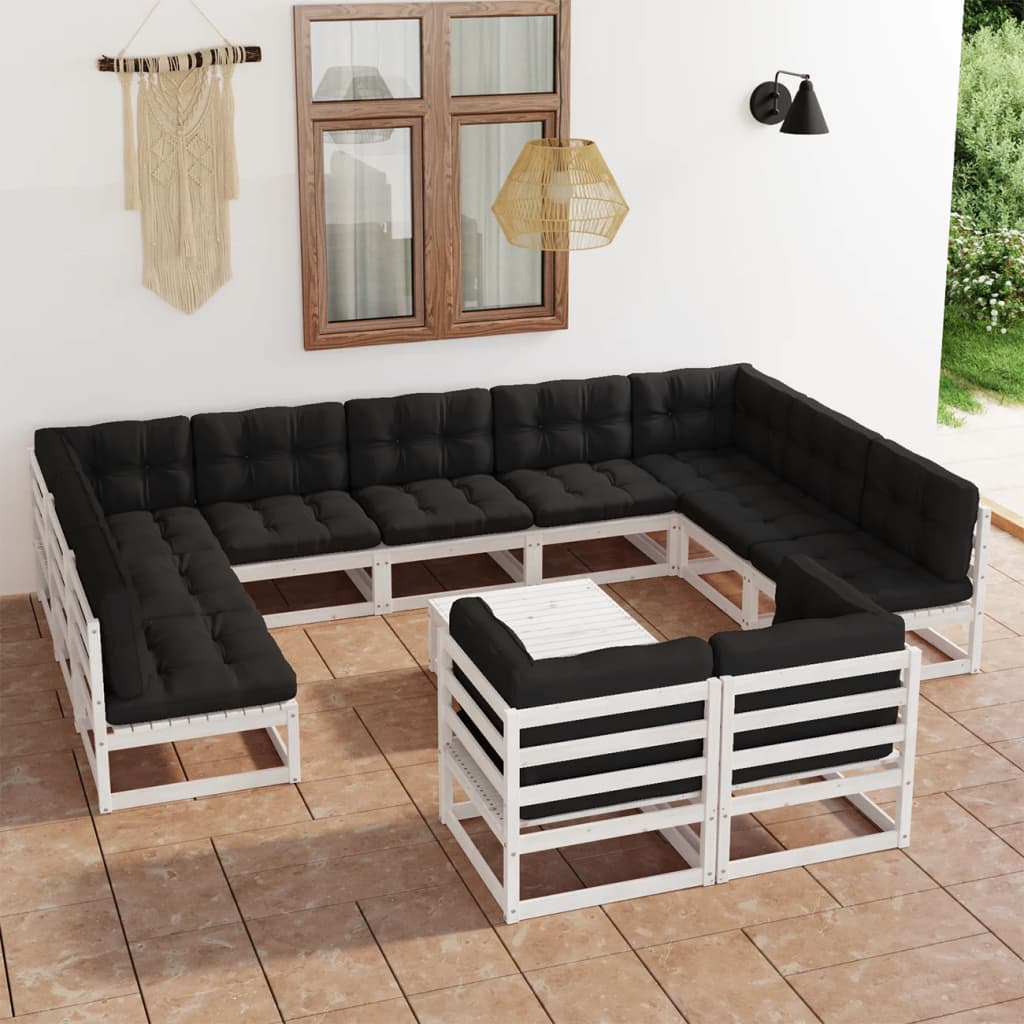 vidaXL 12 Piece Garden Lounge Set with Cushions White Solid Pinewood