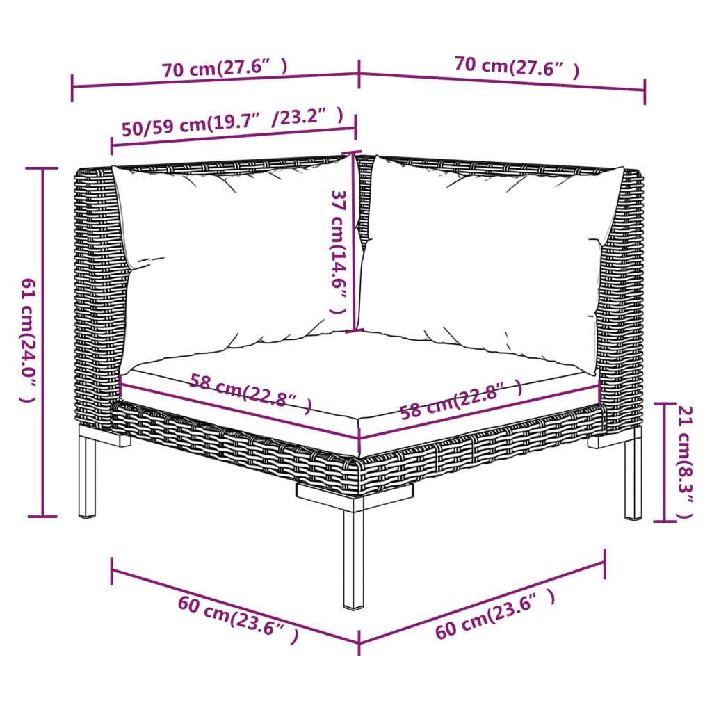 vidaXL 4 Piece Garden Lounge Set with Cushions Poly Rattan Dark Grey