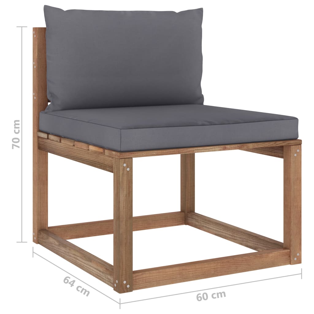 vidaXL Garden Pallet Middle Sofa with Anthracite Cushions