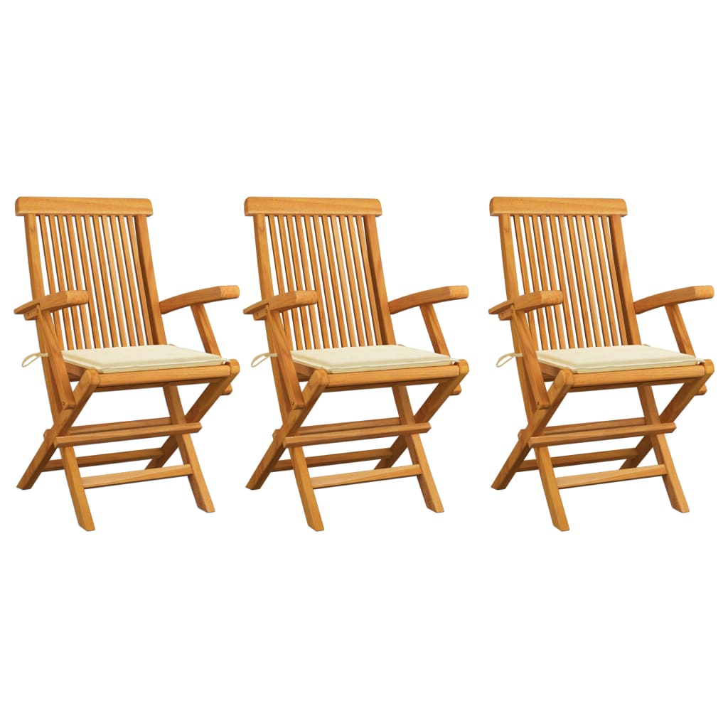vidaXL Garden Chairs with Cream Cushions 3 pcs Solid Teak Wood