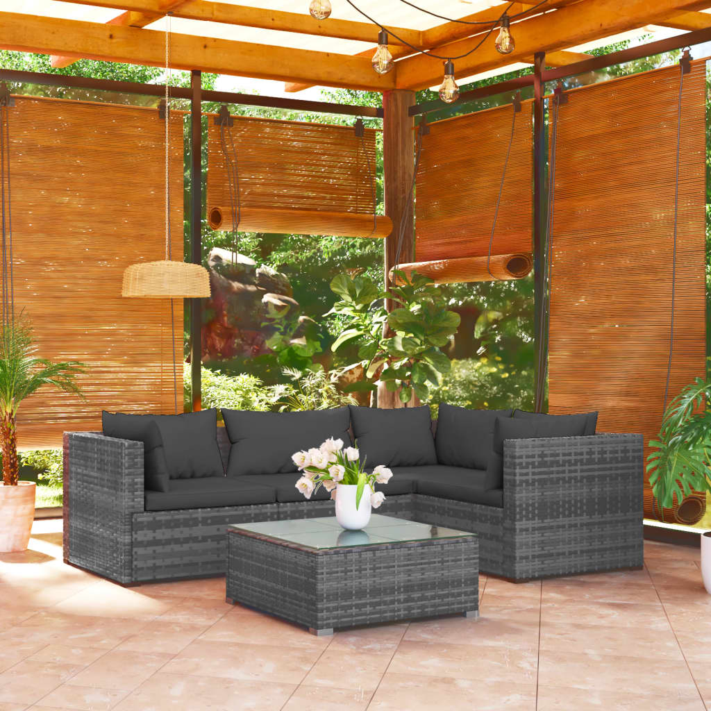 vidaXL 5 Piece Garden Lounge Set with Cushions Poly Rattan Grey
