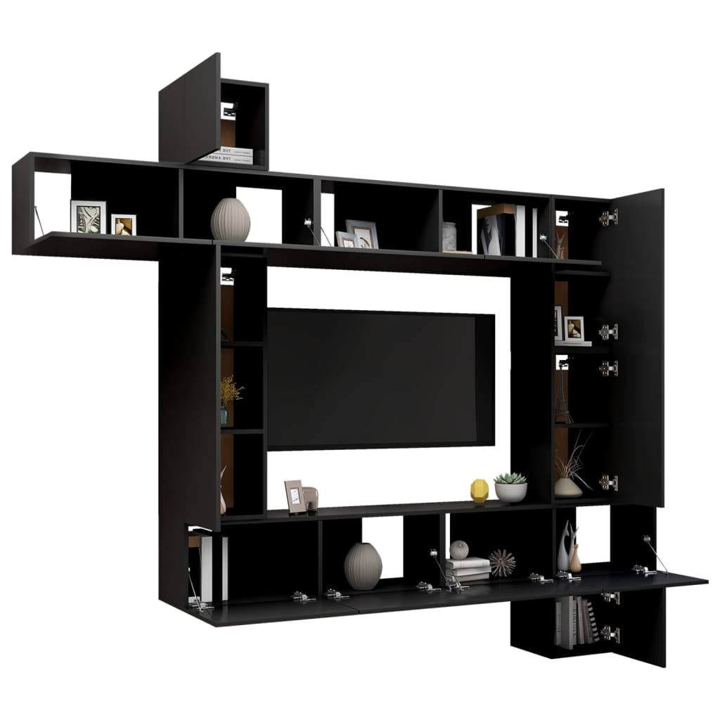 vidaXL 9 Piece TV Cabinet Set Black Engineered Wood