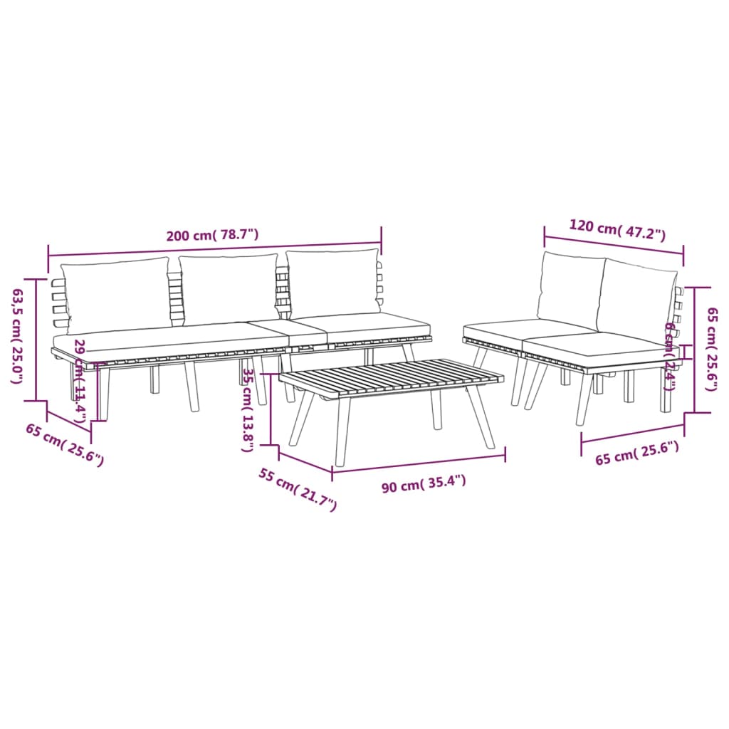 vidaXL 4 Piece Garden Lounge Set with Cushions Solid Wood Acacia