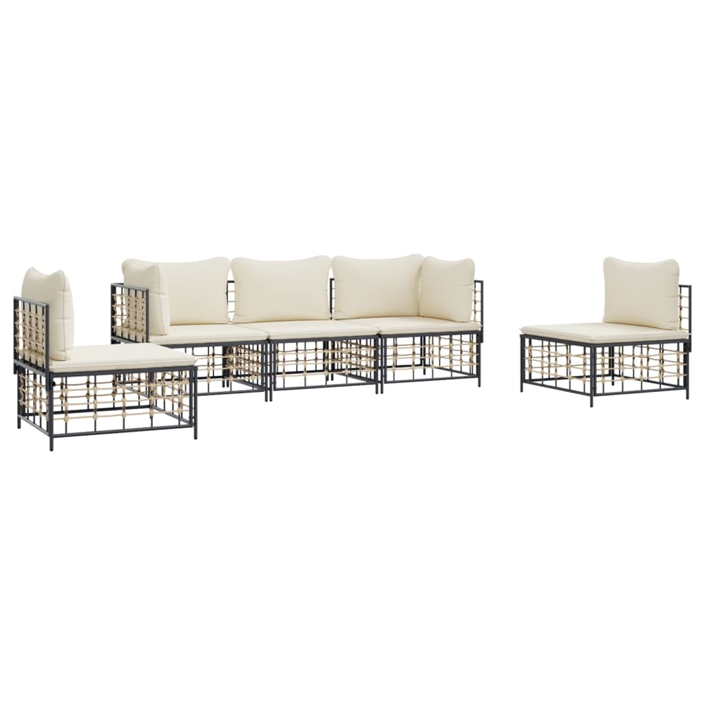 vidaXL 5 Piece Garden Lounge Set with Cushions Anthracite Poly Rattan