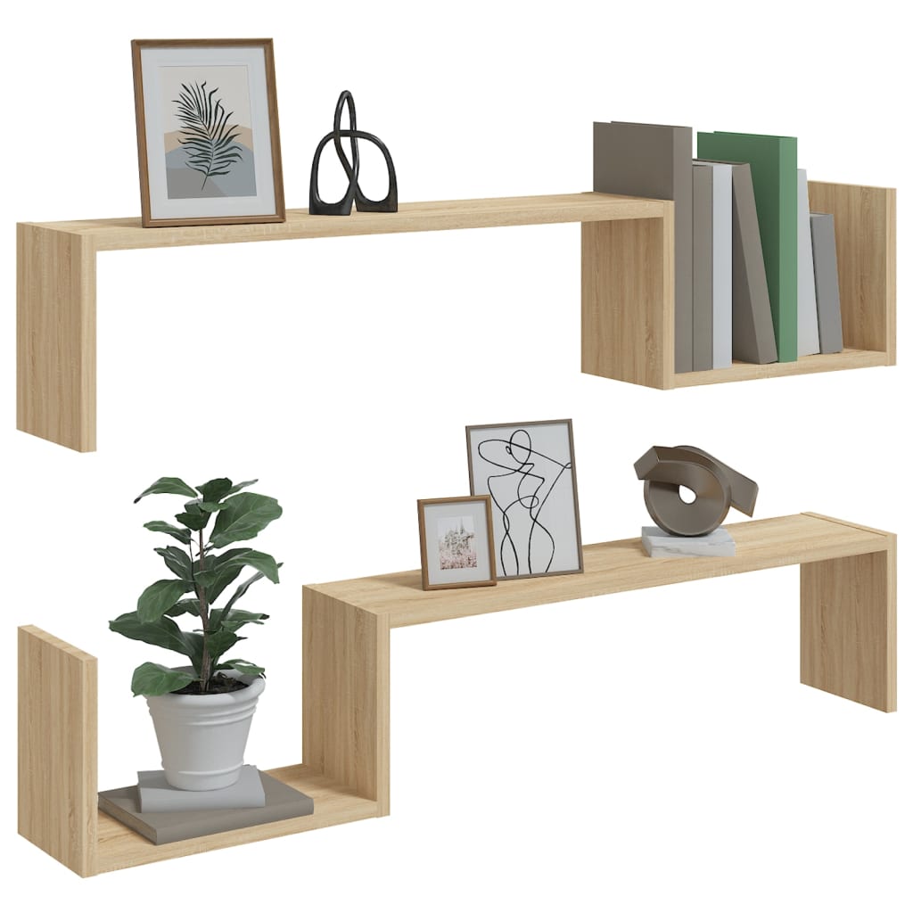 vidaXL Wall Shelf 2 pcs Sonoma Oak 100x15x20 cm Engineered Wood