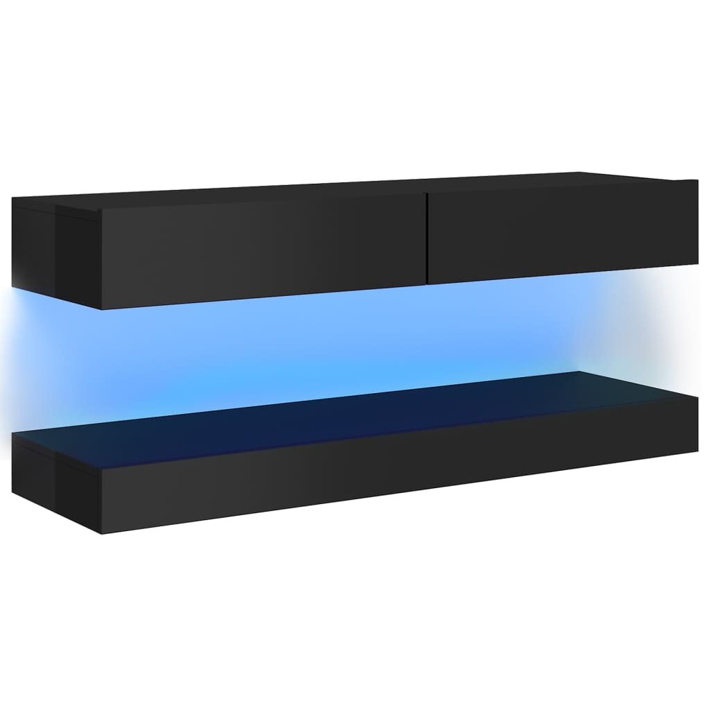 vidaXL TV Cabinet with LED Lights High Gloss Black 120x35 cm