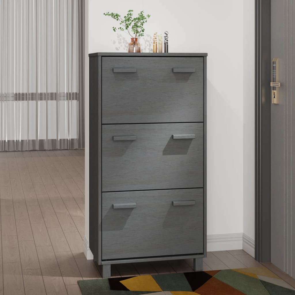 vidaXL Shoe Cabinet HAMAR Dark Grey 59.5x35x117 cm Solid Wood Pine