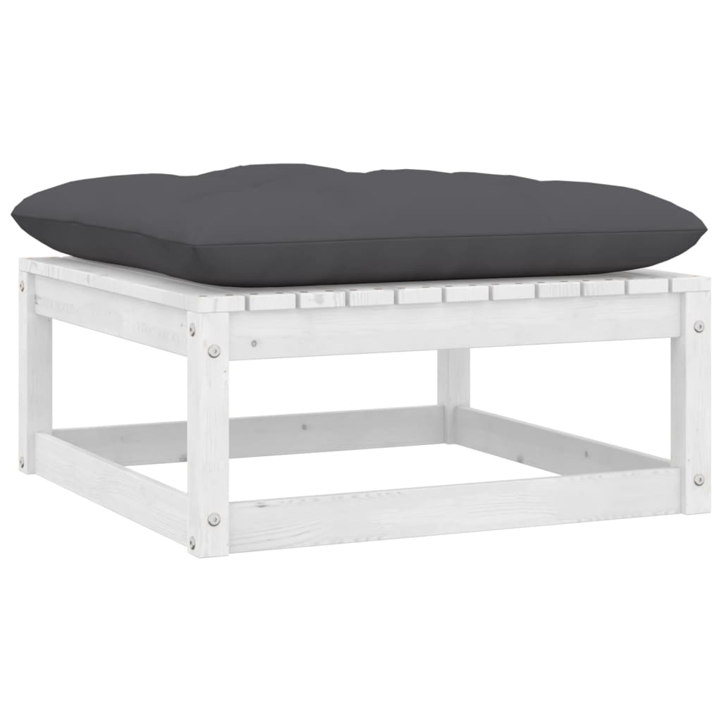 vidaXL Garden Footstool with Cushion White Solid Pinewood