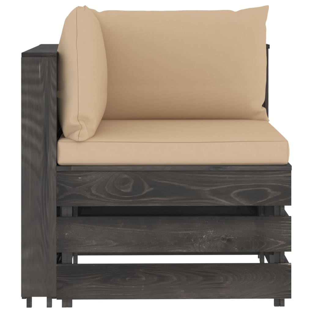 vidaXL 4 Piece Garden Lounge Set with Cushions Grey Impregnated Wood