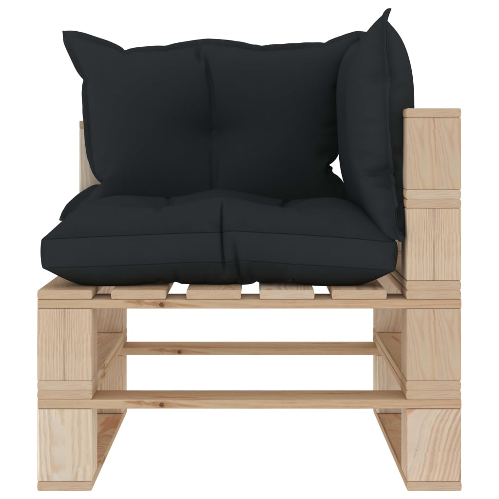 vidaXL Garden Pallet Corner Sofa with Anthracite Cushions Wood