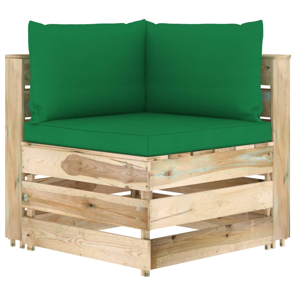 vidaXL 6 Piece Garden Lounge Set with Cushions Green Impregnated Wood