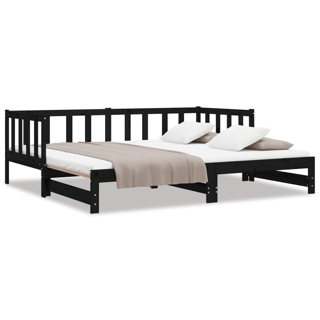 vidaXL Pull-out Day Bed without Mattress Black 2x(90x200) cm